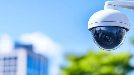 Exterior Surveillance Camera on Building with Spherical Dome Enclosure.の素材