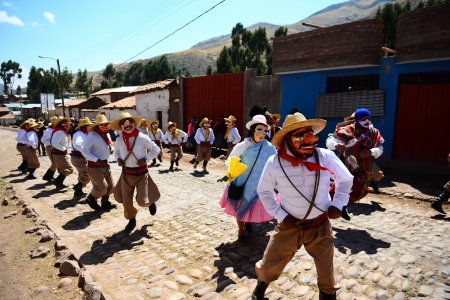 Religious holiday with dancing in the Peruvian city of Pampamarka. Remedios Virgin in Pampamarka....