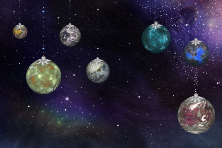 New Year in Space. 7 planets - 7 New Year holiday balls.の写真素材