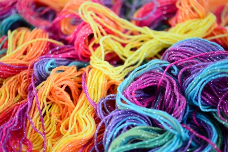 Background of bright yarn. Bright soft yarn multi colors.の写真素材