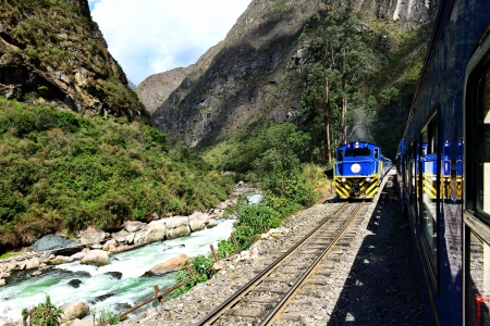 Railway to Machu Picchu and Urubamba River の写真素材