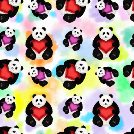 Seamless pattern with a big panda  Romantic and colorful background の写真素材
