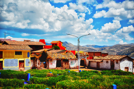 Beautiful village up high in Peruvian mountainsの写真素材
