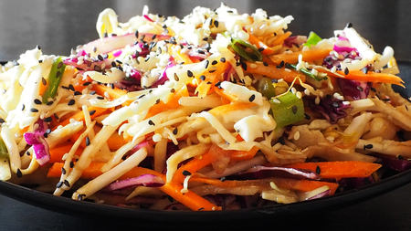 Healthy asian salad with root vegetables in asian restaurant.の写真素材