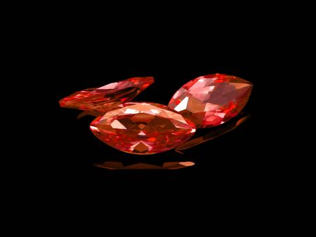 Red semiprecious stone of marquise shape on a black backgroundの写真素材