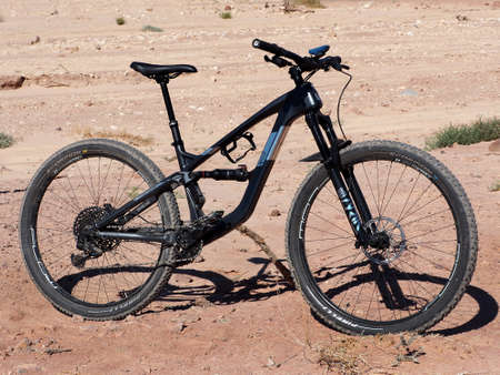 Arava Desert, Israel - February 20, 2021: Mountain enduro bike GuerrillaGravity the Smash in the...