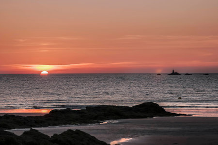 Sunset on beachs of brittanyの写真素材