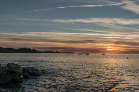 Sunset on beachs of brittanyの写真素材