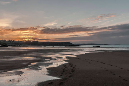 Sunset on beachs of brittanyの写真素材