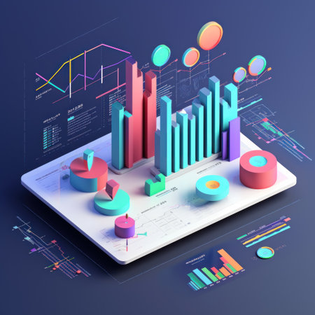 A 3d isometric image with charts and graphs and Investment Strategies. Generative AIの素材