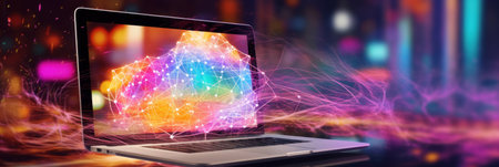 AI image laptop computer online and payment Digital marketing with global internet network connection. Generative AIの素材