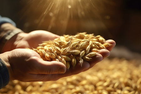 Barley Ingredients for Brewing in the Factory beer brewing Hold wheat or barley in hand and inhale the aroma of the grains. Generative AIの素材