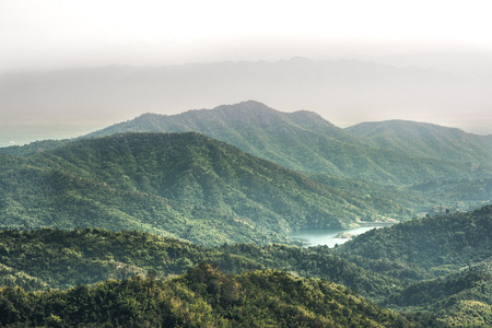 Layers of moutain and thin misty, Thailandの写真素材