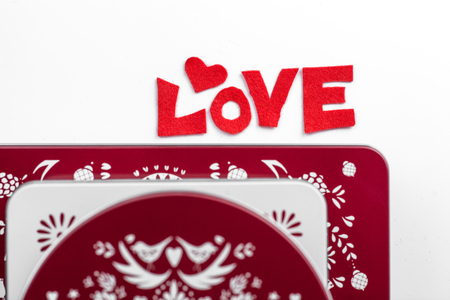 red heart fabric on white backgroundの写真素材