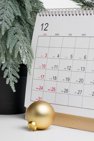 Christmas December calendar 2017 isolated on white backgroundの写真素材