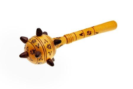 Souvenir wooden Morning Star isolated over white backgroundの写真素材