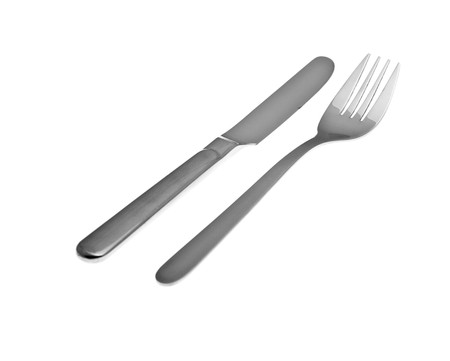 knife and fork isolated over white backgroundの写真素材
