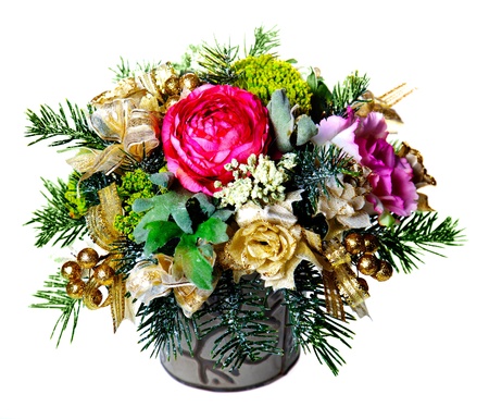 christmas and new year's decoration isolated over a white backgroundの写真素材