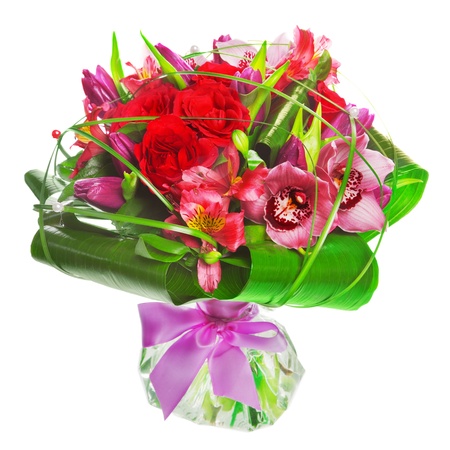 bouquet of tulips and rosesの写真素材