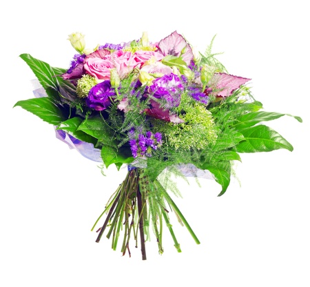 beautiful bouqet of pink roses and alstromeriaの写真素材
