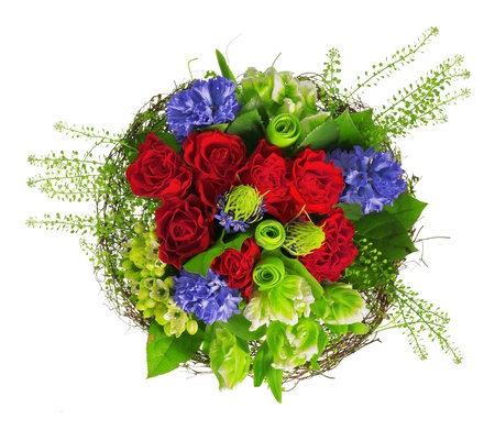 bouquet of roses, hyacinthus and greensの写真素材