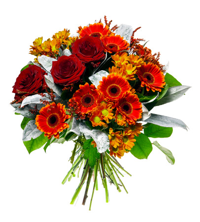 Beautiful bouquet of gerberas and rosesの写真素材