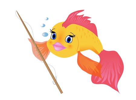 a cartoon fish with a fishing rodのイラスト素材