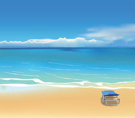 Blue deck chair on beautiful beachのイラスト素材