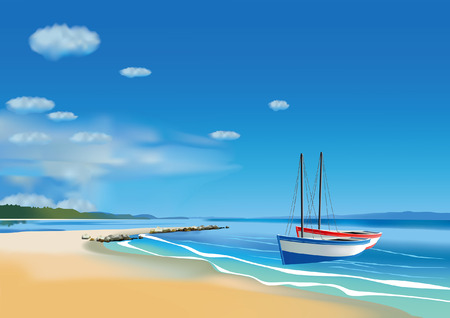Two fishing boats on the beach.のイラスト素材