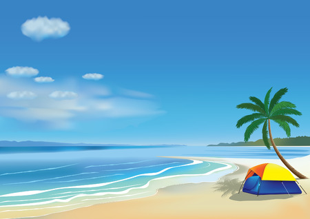 Camping tent for two on the beautiful beachのイラスト素材