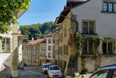 Freiburg (Fribourg), Switzerland - September 3, 2019: View of a picturesque street in old town of...