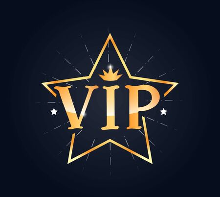 VIP star lettering, logo, stamp, sticker. Creative composition in gold colorのイラスト素材