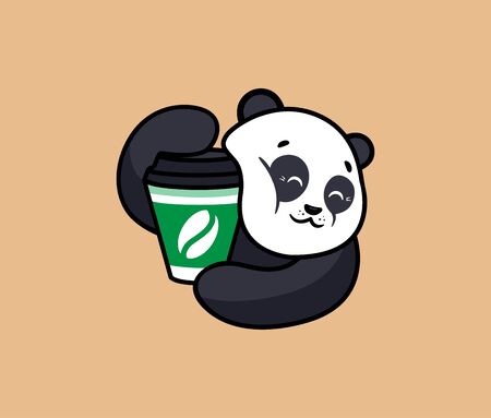 The   funny panda with coffee. Food logotype, cute animaのイラスト素材