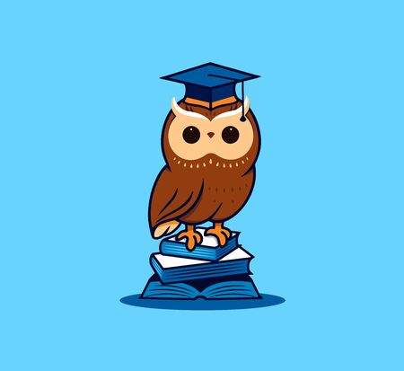 The cute owl student with books.  cartoon characterのイラスト素材