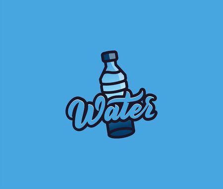 The bottle water  with lettering, badge, sticker, emblem on white background. Vector illustration, flat, line artのイラスト素材
