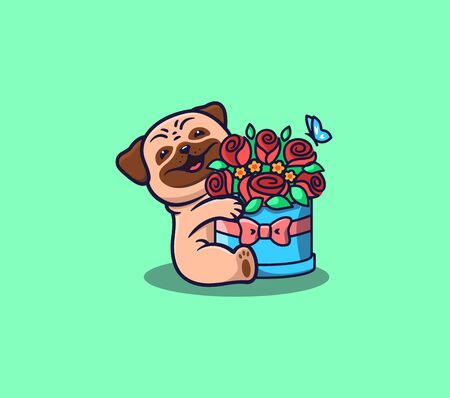 The   Dog, puppy with Flowers. Logotype Happy Birthdayのイラスト素材