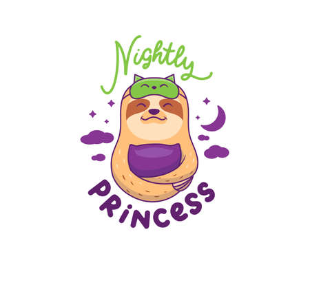 The baby sloth is catching some Zs with a sleep mask and a pillow at nightのイラスト素材