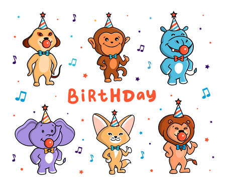 The cute set of animals for a Happy Birthday. African charactersのイラスト素材