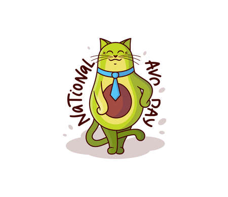 The cute avocado boy cat with a tie. Cartoonish characterのイラスト素材