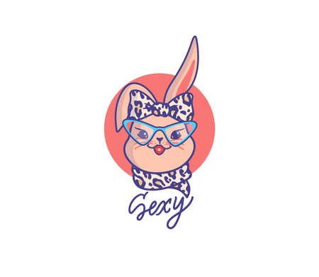 The  Easter rabbit. Fashionable bunny in the glasses and leopard cloth with a lettering phrase - Sexy.のイラスト素材