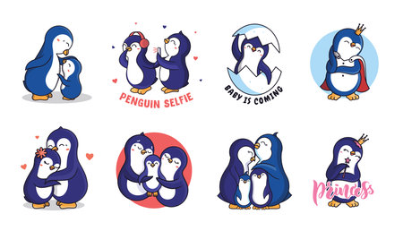 The set of Family penguins. Collection of cartoonish animalsのイラスト素材