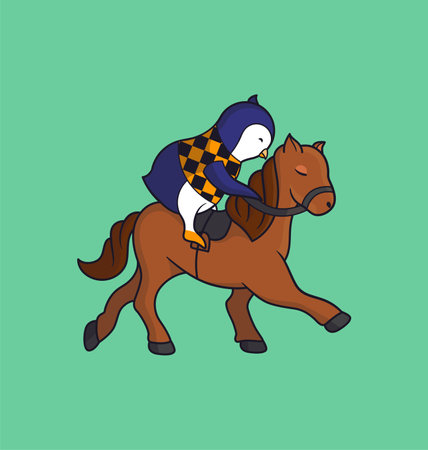 penguin on horse. The cartoon horseman characterのイラスト素材