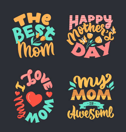 The set of retro lettering phrases is about love to moms.のイラスト素材