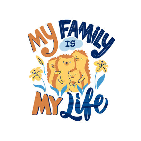 The set of retro lettering phrases is about family.のイラスト素材