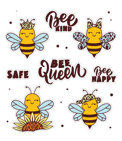 The set of stickers for Happy World Bee day. Hand-drawn collectionのイラスト素材