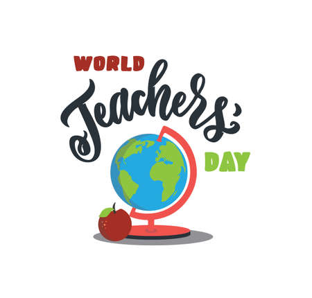 The School card with text. The lettering phrase - World Teachers dayのイラスト素材