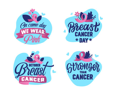 The set of slogans about breast cancer. The quotes with modern shapesのイラスト素材