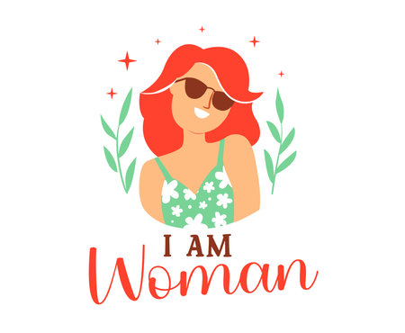 am Woman. The card with girl and lettering sloganのイラスト素材