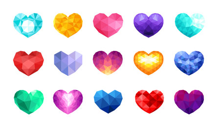Set of polygonal geometric hearts in color, graphic elementsのイラスト素材