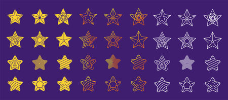 Set of geometric stars for . Collection of elements in a line artstyle